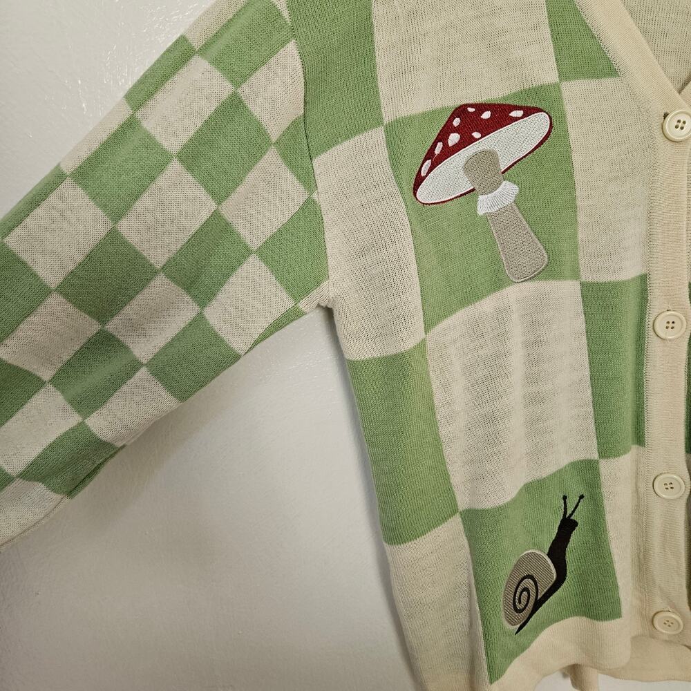 Hot Topic Thorn & Fable‎ Cottagecore Embroidered Check Cardigan S Green Ivory - Picture 2 of 8